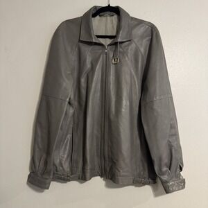 YANKO Vtg Leather Bomber Jacket Mens Large Soft Nappa Gray Beige Biker Rare Moto